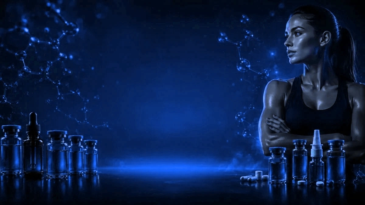 Adult fitness model in Peptide Hub campaign imagery